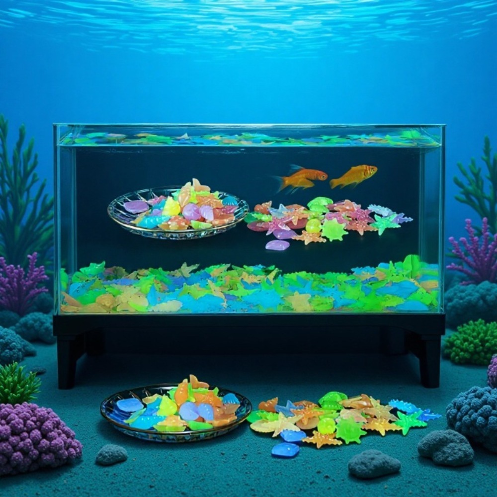 Aquarium Plant Display - Pedras oceânicas luminosas, conchas fluorescentes, estrelas-do-mar